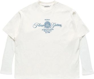 Acne Studios Embroidered T-Shirt - Dames - Longsleeves - Wit - M - Katoen - Tops