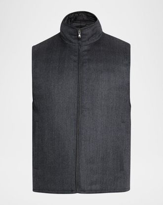 Neiman Marcus Men & apos;s Wool Herringbone Full-Zip Vest