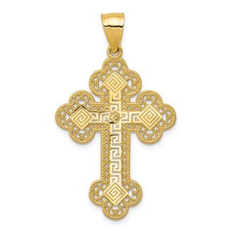 Diamond2Deal 14k Yellow Gold Budded Greek Key Cross Pendant