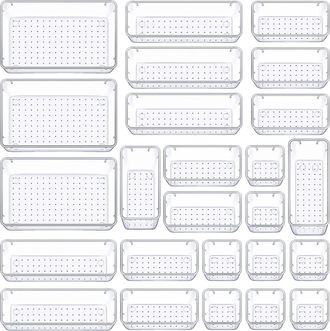 OEM Juego De 25 Organizadores De Cajones De Pl&aacute;stico Para Oficina, Ba&ntilde;o, Almacenamiento De Cosm&eacute;ticos, Caja De Almacenamiento Transparente