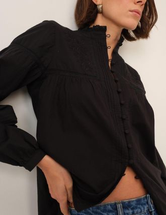 Nobody's Child Black Floral Embroidered High Neck Blouse