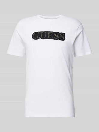 Guess T-Shirt mit Label-Stitching in Weiss, Gr&ouml;&szlig;e S