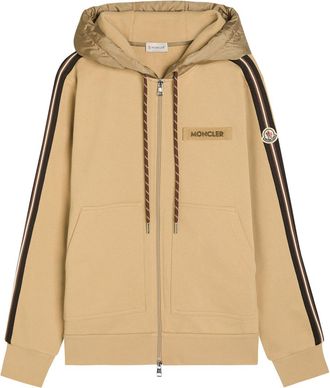 Moncler Striped-trim Hooded Cotton Sweatshirt - Beige - Xxl