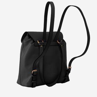 Pinko Womens Leather Backpack With Pinko Lettering Black Backpacks
