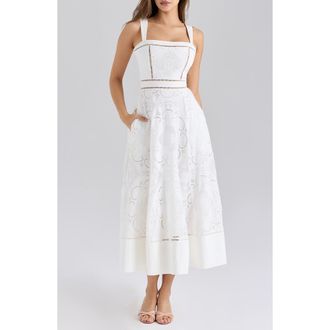 House of CB Ava Embroidered A-Line Dress in White at Nordstrom, Size X-Small
