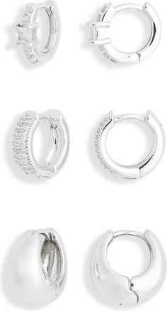 Nordstrom Rack 3-Pack Mixed CZ Huggie Hoop Earrings in Clear- Silver at Nordstrom Rack