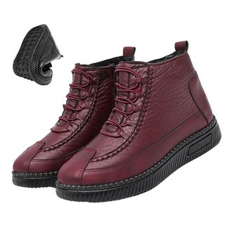 Generic Womens Fleece Thickened Warm Cotton Shoes, Warm Fleece Winter Cotton Shoes, Slip On Leather Ankle Booties with Side Zipper Casual Boots for Winter (7.