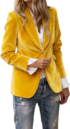 Generic Cropped Blazer Women Womens Blazer Velvet Coats Suit Casual Long Sleeve Jacket Ladies V Neck Office Work Notched Collar Coats Elegant Classic Button D