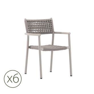 Kerama Pack de 6 sillas de exterior de aluminio gris y cuerda