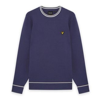 Lyle & Scott Tipped Gebreide Trui met Ronde Hals - Heren - Truien - Blauw - Maat: S