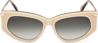 Max Mara Beth 54mm Polarized Geometric Sunglasses in White /Gradient Green at Nordstrom