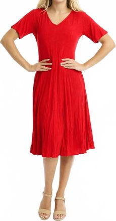 Orientique Essentials Rayon Dobby Short Sleeve Godet Dress In Scarlet