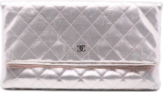 Chanel Pre-owned Womens Quilted Calfskin Pixel Effect Beauty Foldover Clutch - Light Grey Leather - One Size