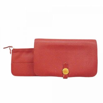 Herm&egrave;s Rouge Casaque Togo Leather Long Wallet (Bi-Fold) (Pre-Owned)