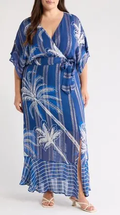 Ciebon Tammy Metallic Palm Maxi Dress in Navy Multi at Nordstrom Rack, Size 2X