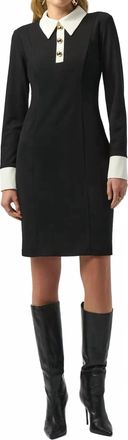 Joseph Ribkoff Colorblock Collared 3/4 Sleeves Shift Dress In Black/vanilla