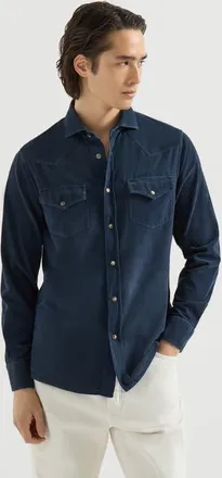 Brunello Cucinelli Garment-dyed western shirt in narrow wale corduroy in Blue at Nordstrom, Size Xxx-Large