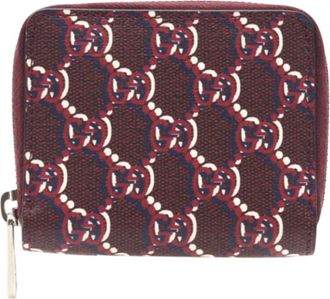 Gucci Bordeaux Navy White Leather Long Wallet (Bi-Fold) (Pre-Owned)