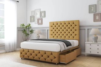 Sloomy Watson Plush Divan Set No Drawers - 54 Headboard 12 Footboard in Mustard | Size: Small Single
