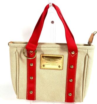 Louis Vuitton Beige Red Color Canvas Handbag Tote Bag (Pre-Owned)