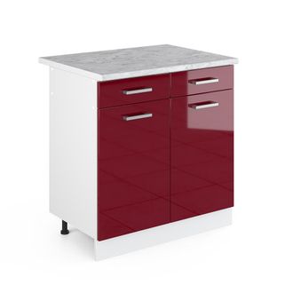 Vicco Mueble Bajo De Cocina R-line, Rojo Burdeos Alto Brillo, 80 Cm, Et M&aacute;rmol Vicco