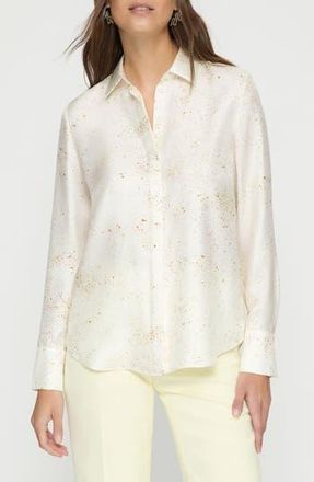 Lafayette 148 New York Scottie Pastel Dust Print Silk Twill Button-Up Shirt in Cloud Multi at Nordstrom Rack, Size Xx-Small