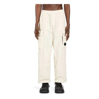 C.P. Company Straight Trousers, male, White, Size: XL Flatt Nylon Cargo Lens Pants