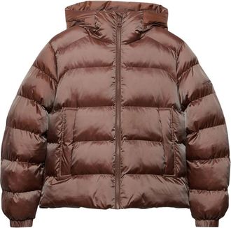 Superdry Hooded Shine Puffer Jacket - Dames - Jassen - Bruin - Maat: XL Leer