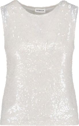 P.A.R.O.S.H. White Sequin Sleeveless Top