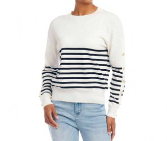 Karen Kane Button Detail Sweater In Stripe
