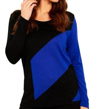 Angel 3/4 Sleeve Abstract Crew Top In Black/royal