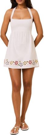 Solid & Striped The Pandora Smocked Cotton Halter Minidress in Optic White at Nordstrom, Size X-Large