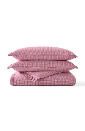 Christy Gingham Ruffle Luxury Cotton Duvet Cover Sets in Red at Nordstrom, Size Queen