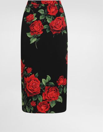 Dolce & Gabbana Rose-print Charmeuse Skirt - Woman Skirts Multicolor 38