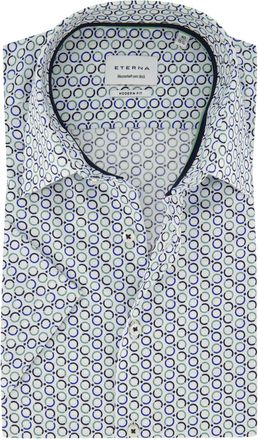 Eterna Blauw geprint korte mouw overhemd Eterna Modern Fit strijkvrij