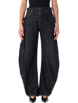 Jean Paul Gaultier Womens Black Denim Strap Loose-fit Jeans Cotton - Size 26 (Waist)