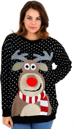 Crazy Girls Womens Ladies Reindeer Pom Pom Merry Christmas Snowflakes Jumper Knitted Xmas Sweater Top UK 8-22 (8-10, Black)
