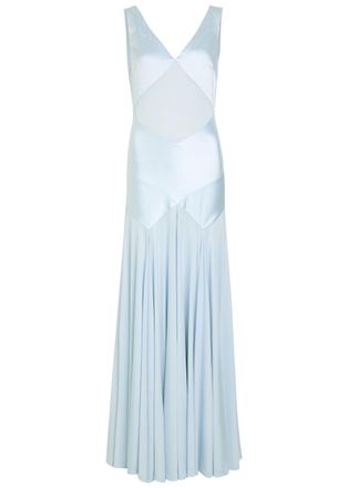 Self Portrait Panelled Satin and Stretch-jersey Maxi Dress - Blue - 16 (UK16 / XL)