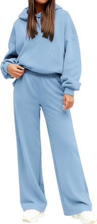 Generic Womens 2 Piece Outfit Tracksuit Womens Full Set Warm Fleece Sweatsuits Long Sleeve Hoodies and Trousers 2 Piece Casual Outfits Solid Color Loungewear 