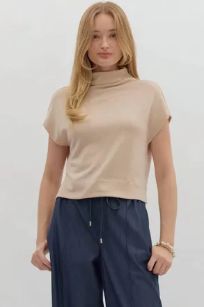 Entro Beckett Curve Mock Neck Knit Pullover Sweater In Oatmeal