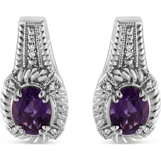 House of Brilliance Silver Purple Amethyst and Diamond Accent Art Deco Style Dangle Earrings in White at Nordstrom