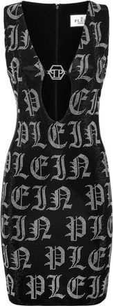 Philipp Plein Kleedjes, Dames, Zwart, M, Polyester, Mini Jurk Gothic Plein Strass