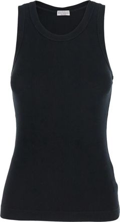 Brunello Cucinelli Zwarte Mouwloze Top met Monil Detail - Dames - Tops zonder mouwen - Zwart - L - Katoen - Tops