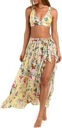 L'agence Garden Butterfly Cover-Up Maxi Skirt in Yellow Multi at Nordstrom, Size X-Small