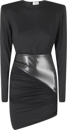Andamane Ursula Mini Vegan Leather Draped Mini Jurk - Dames - Feestkleedjes - Zwart - XS - Leer - Kleedjes