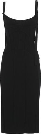 The Attico Fitted Black Viscose Midi Dress with Lace Detailing