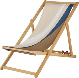 Maisons du monde Silla plegable de madera de eucalipto y tela beige, azul y verde caqui