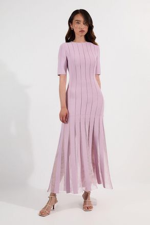 Karen Millen Womens Viscose Blend Filament Full Skirt Knit Midi Dress - Dusty Pink - Size X-Small