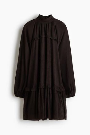 H&M Pliss&eacute; Jersey Dress in Dark Brown at Nordstrom, Size Xx-Small