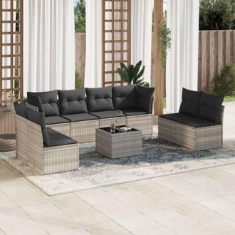 vidaXL Set Muebles Jard&iacute;n 9 Pzas Y Cojines Rat&aacute;n Sint&eacute;tico Gris Claro Vidaxl